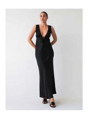 Rumored Venice Maxi Slip Dress in Black XS
